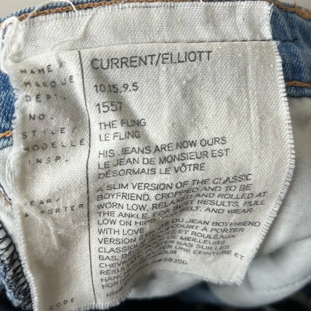 CURRENT/ELLIOT The Fling Boyfriend Fit Tattered Destroy Distressed Jeans